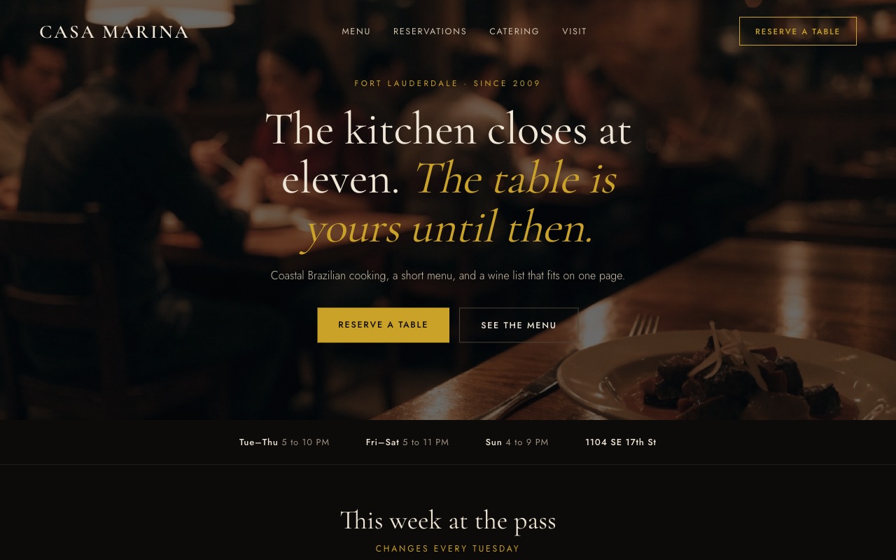 Website design for a restaurant