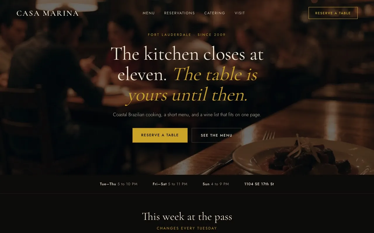 Website design for a restaurant